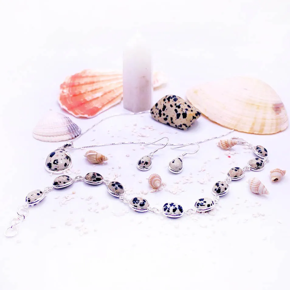 Dalmatian Jasper Sterling Silver Oval Link Bracelet