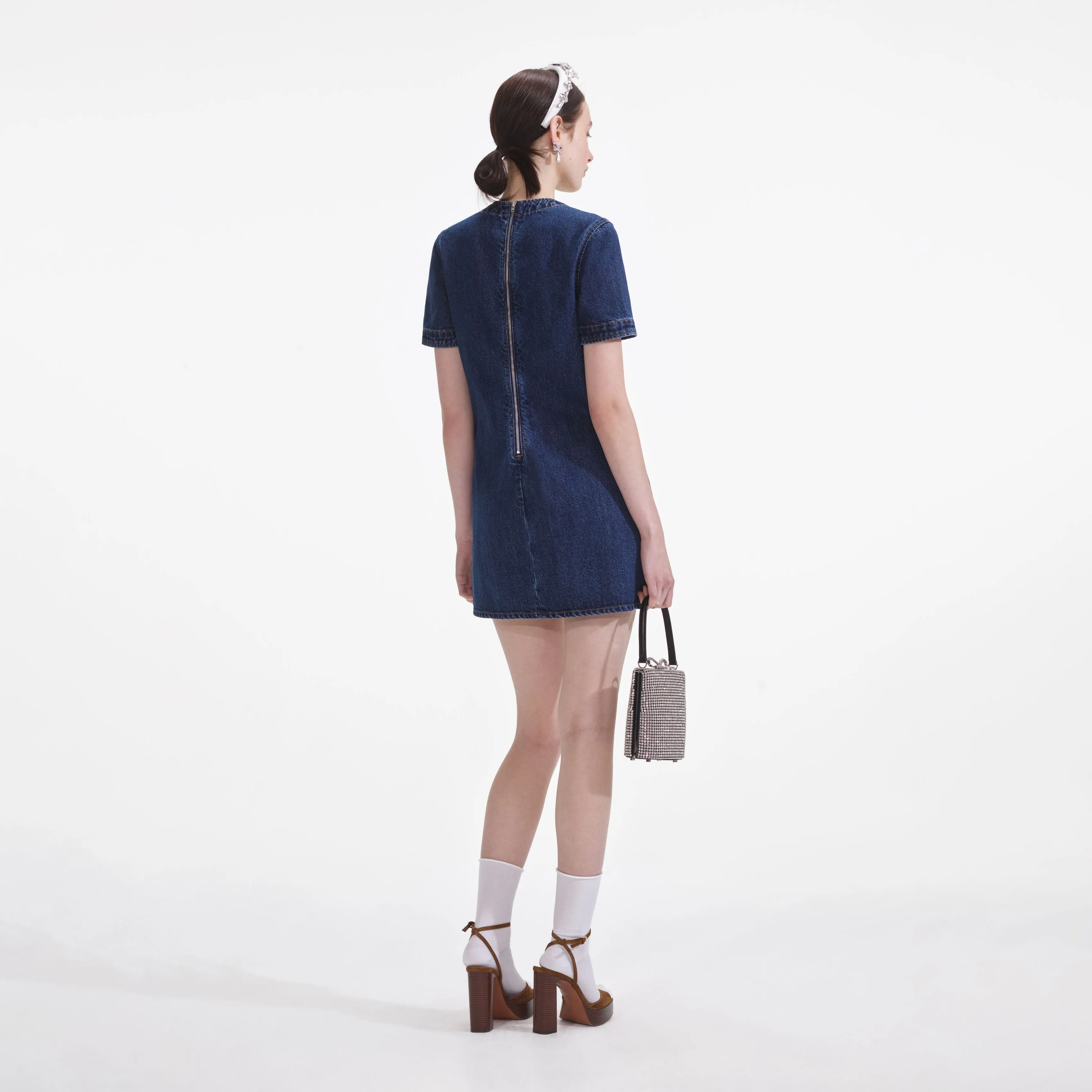 Denim Bow Mini Dress Self Portrait