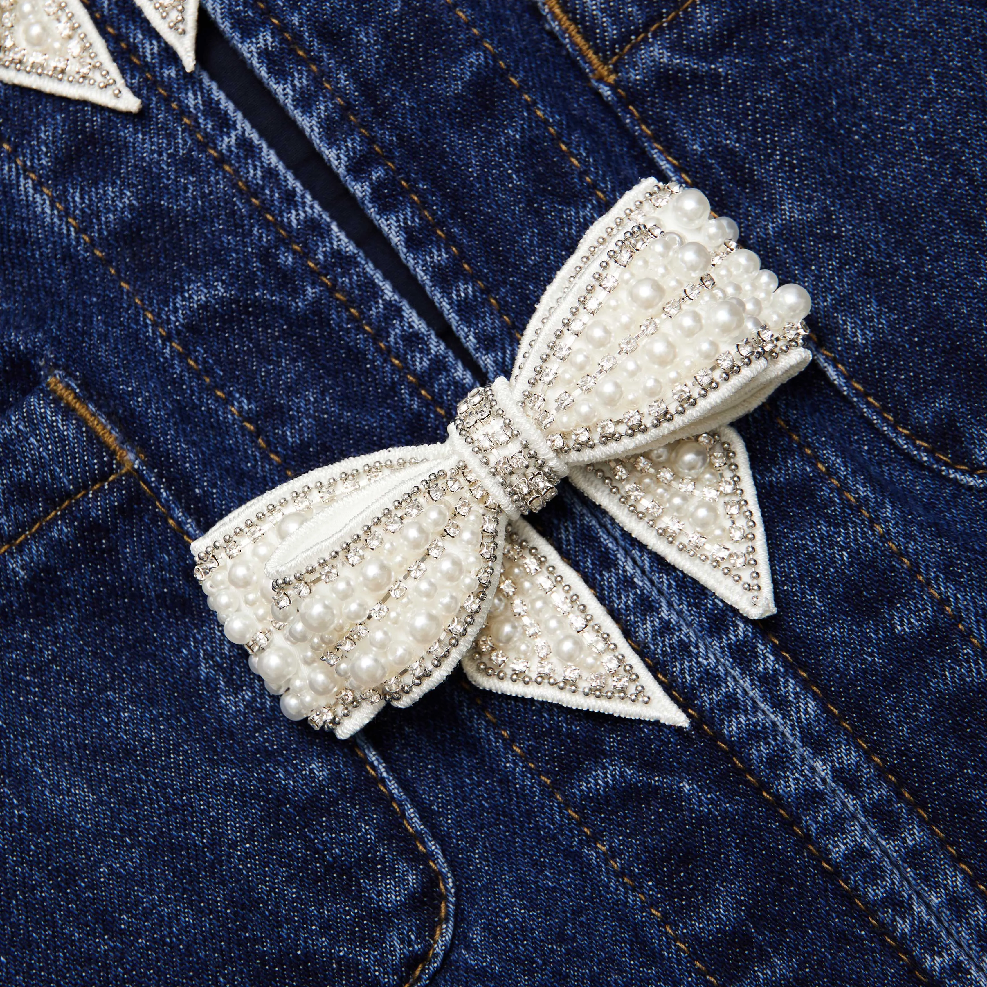 Denim Bow Mini Dress Self Portrait