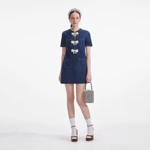Denim Bow Mini Dress Self Portrait