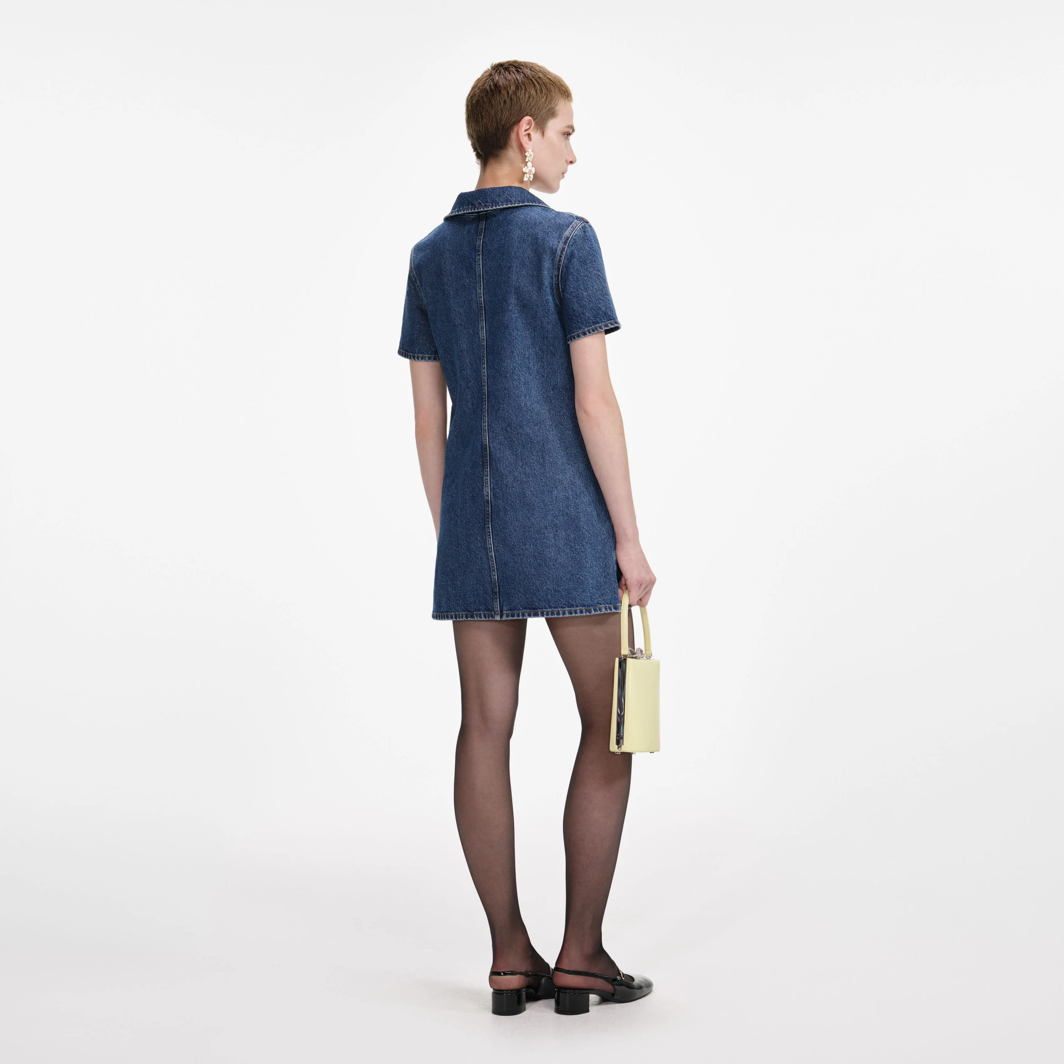 Denim Crystal Bow Mini Dress Self Portrait