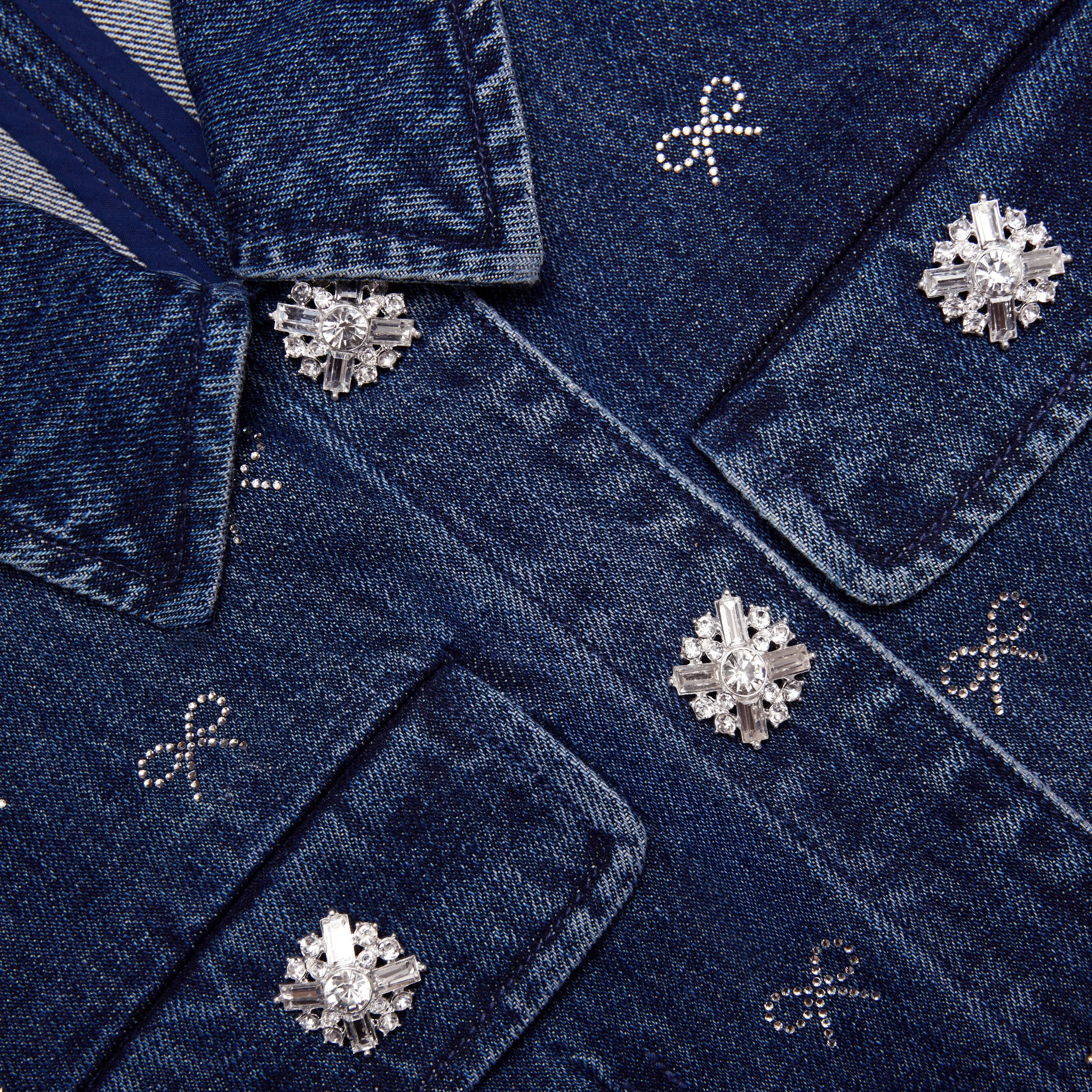 Denim Diamante Bow Collared Mini Dress Self Portrait