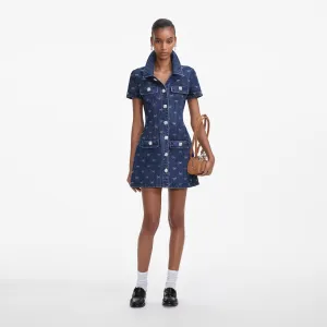 Denim Diamante Bow Collared Mini Dress Self Portrait