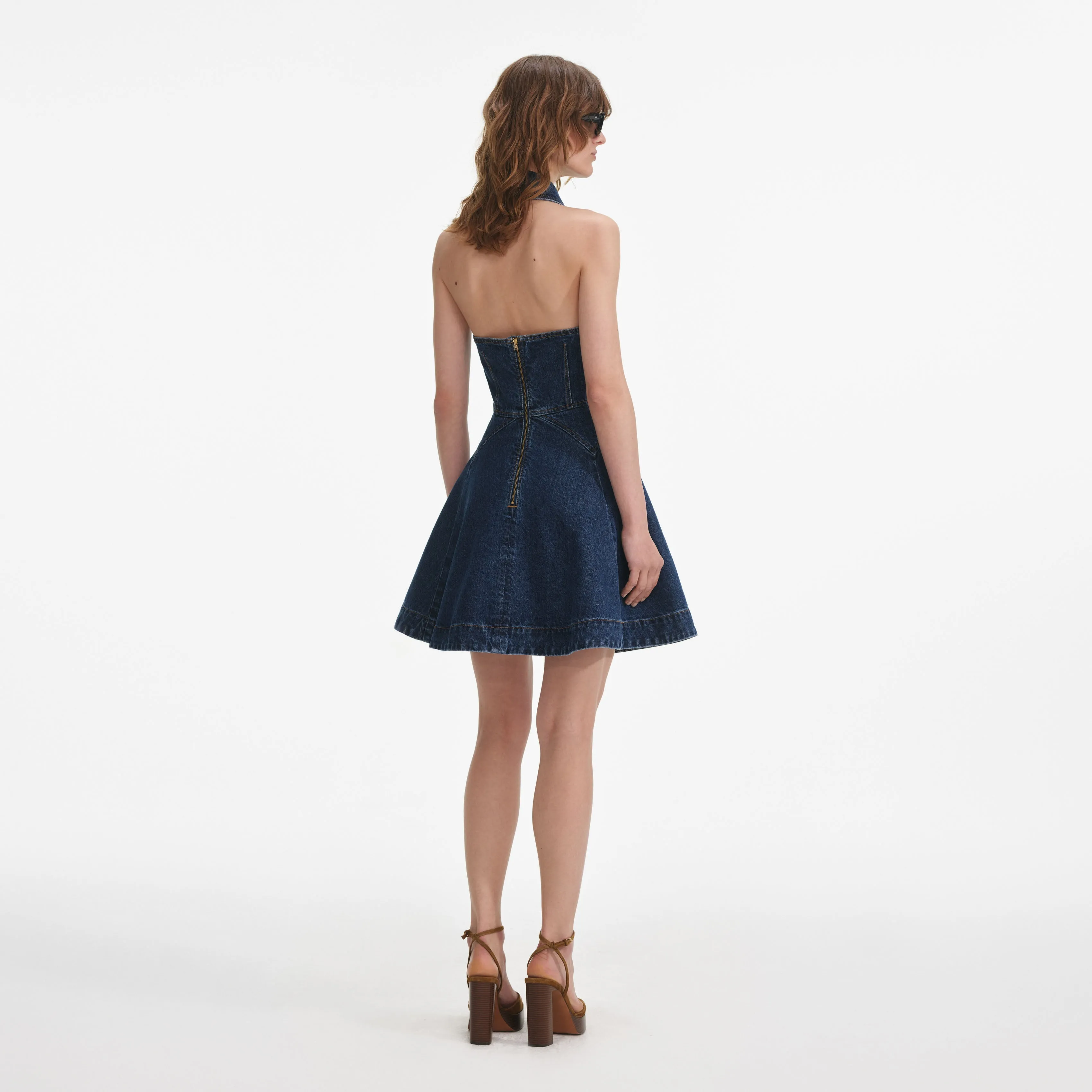 Denim Sleeveless Flared Mini Dress Self Portrait