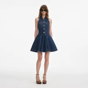 Denim Sleeveless Flared Mini Dress Self Portrait