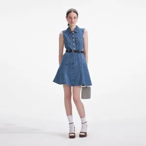 Denim Sleeveless Pearl Mini Dress Self Portrait