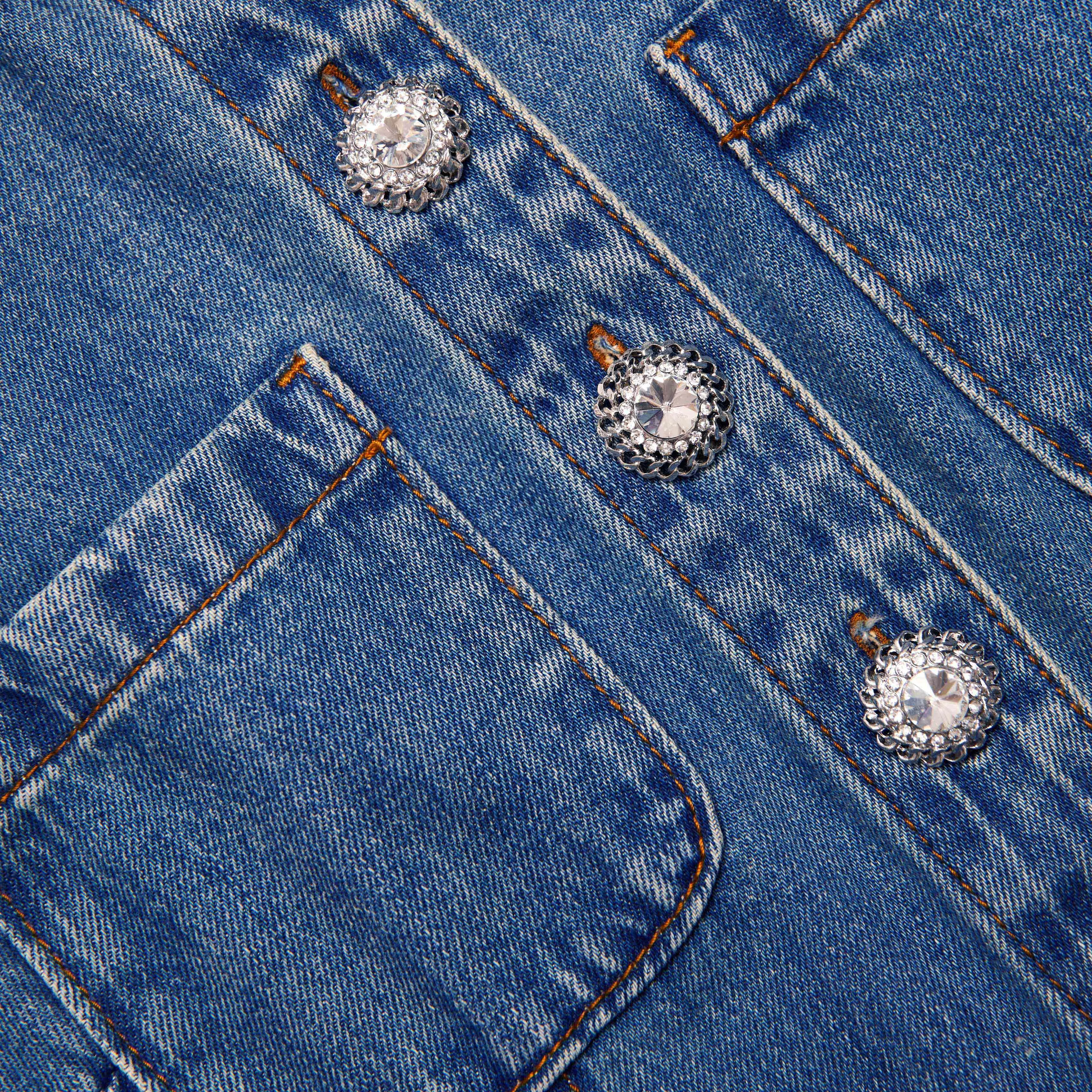 Denim Sleeveless Pearl Mini Dress Self Portrait