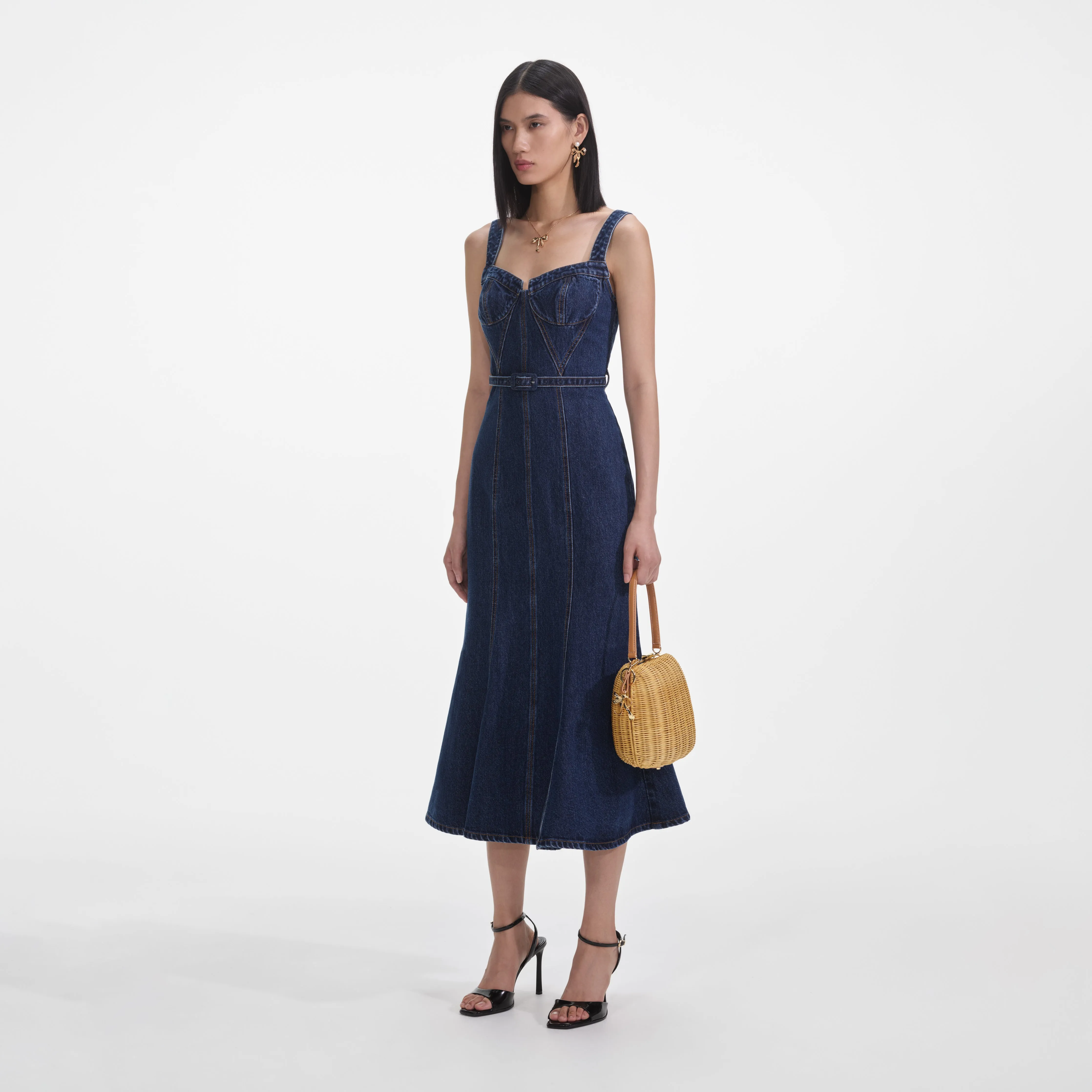 Denim Sweetheart Midi Dress Self Portrait