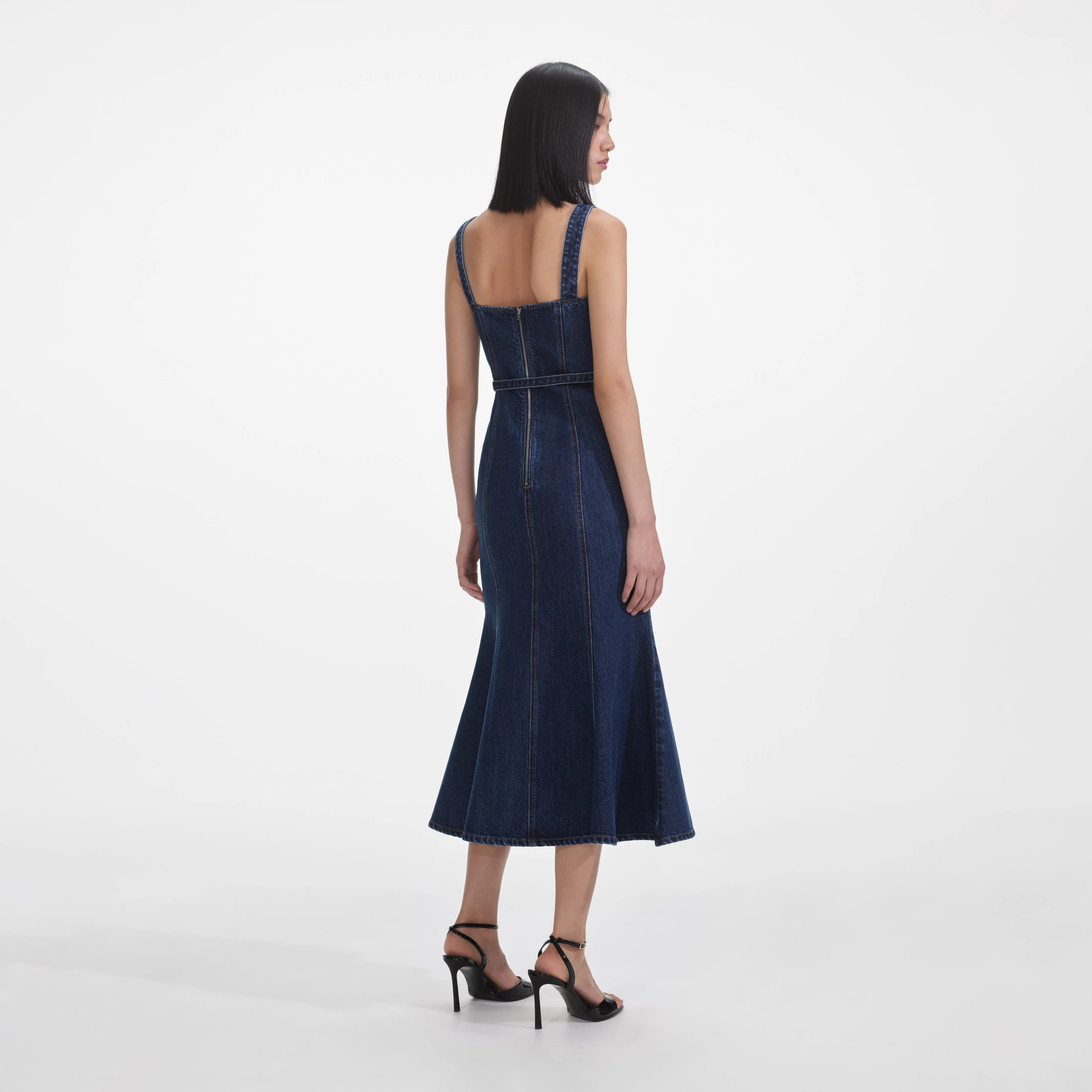 Denim Sweetheart Midi Dress Self Portrait
