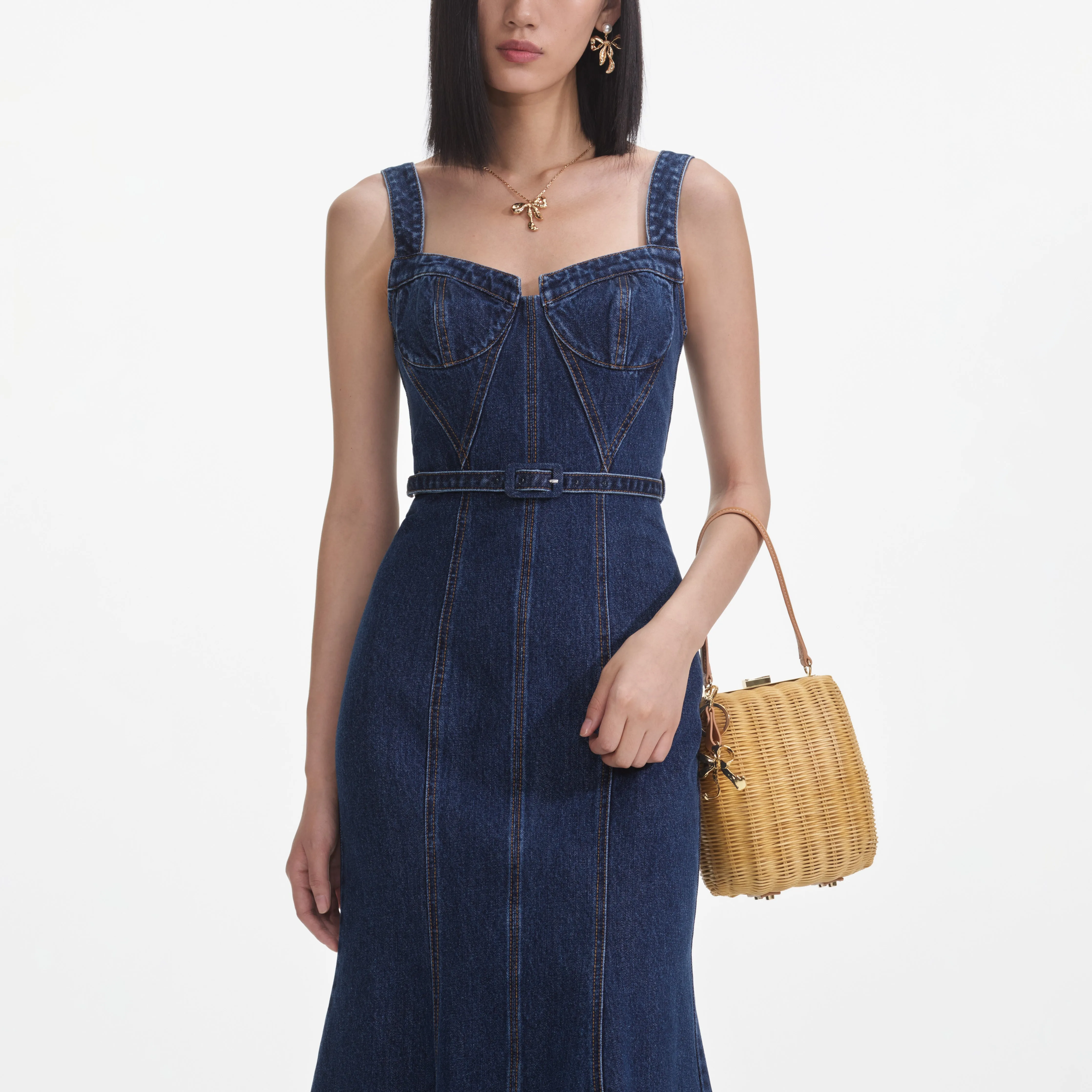 Denim Sweetheart Midi Dress Self Portrait
