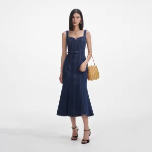 Denim Sweetheart Midi Dress Self Portrait