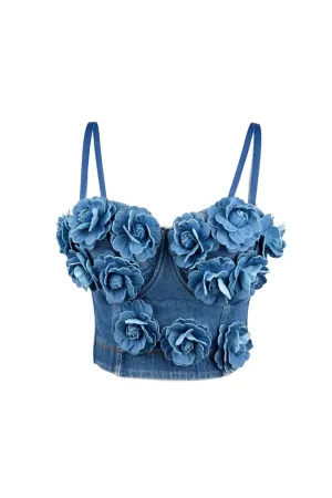 Denim Top With Roses Gloria Lanvin