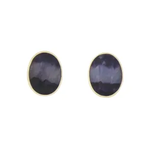 Derbyshire Blue John 9ct Yellow Gold Oval Stud Earrings