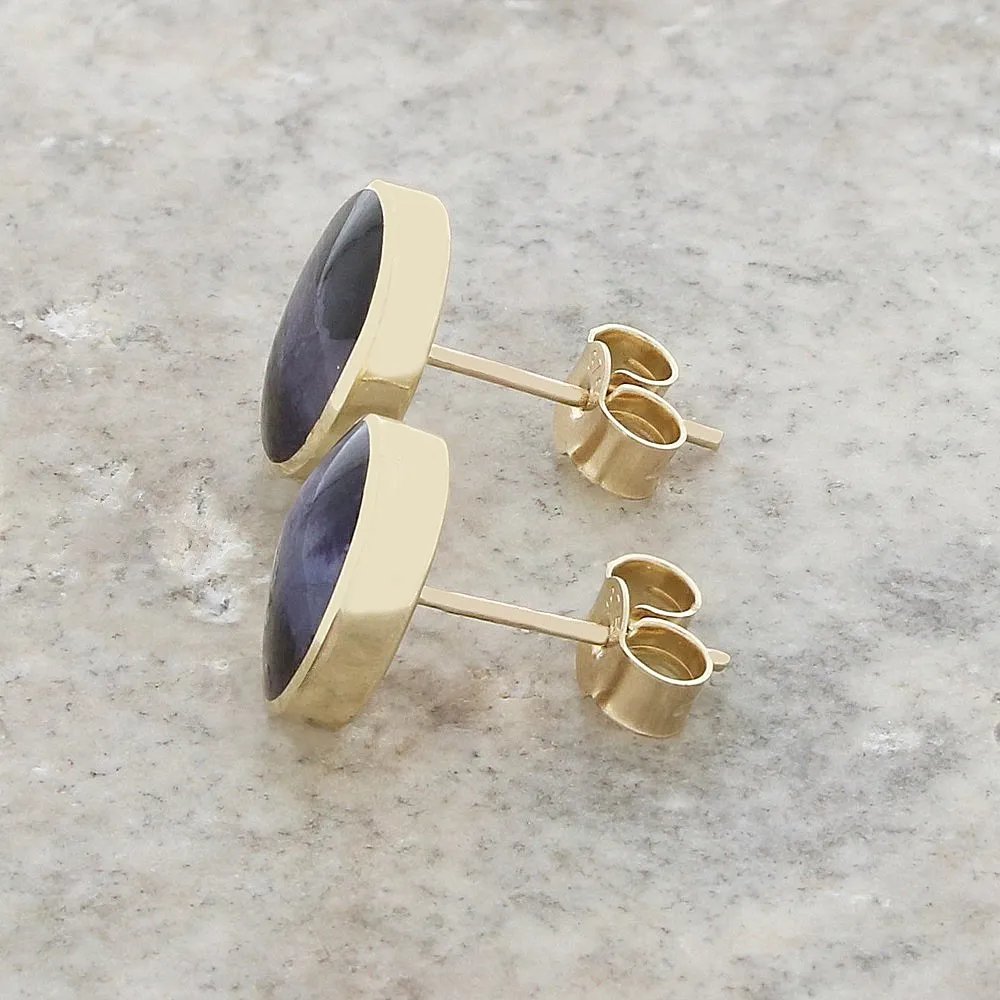 Derbyshire Blue John 9ct Yellow Gold Oval Stud Earrings