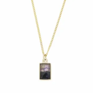 Derbyshire Blue John 9ct Yellow Gold Small Rectangular Pendant Necklace