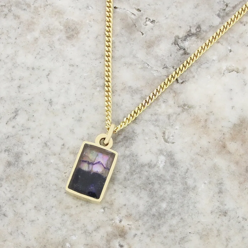 Derbyshire Blue John 9ct Yellow Gold Small Rectangular Pendant Necklace