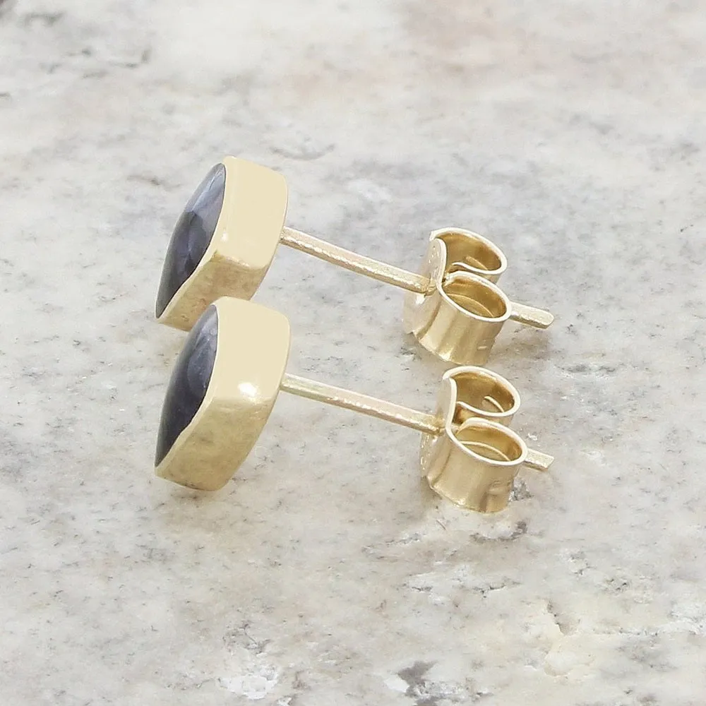 Derbyshire Blue John 9ct Yellow Gold Teardrop Shape Stud Earrings