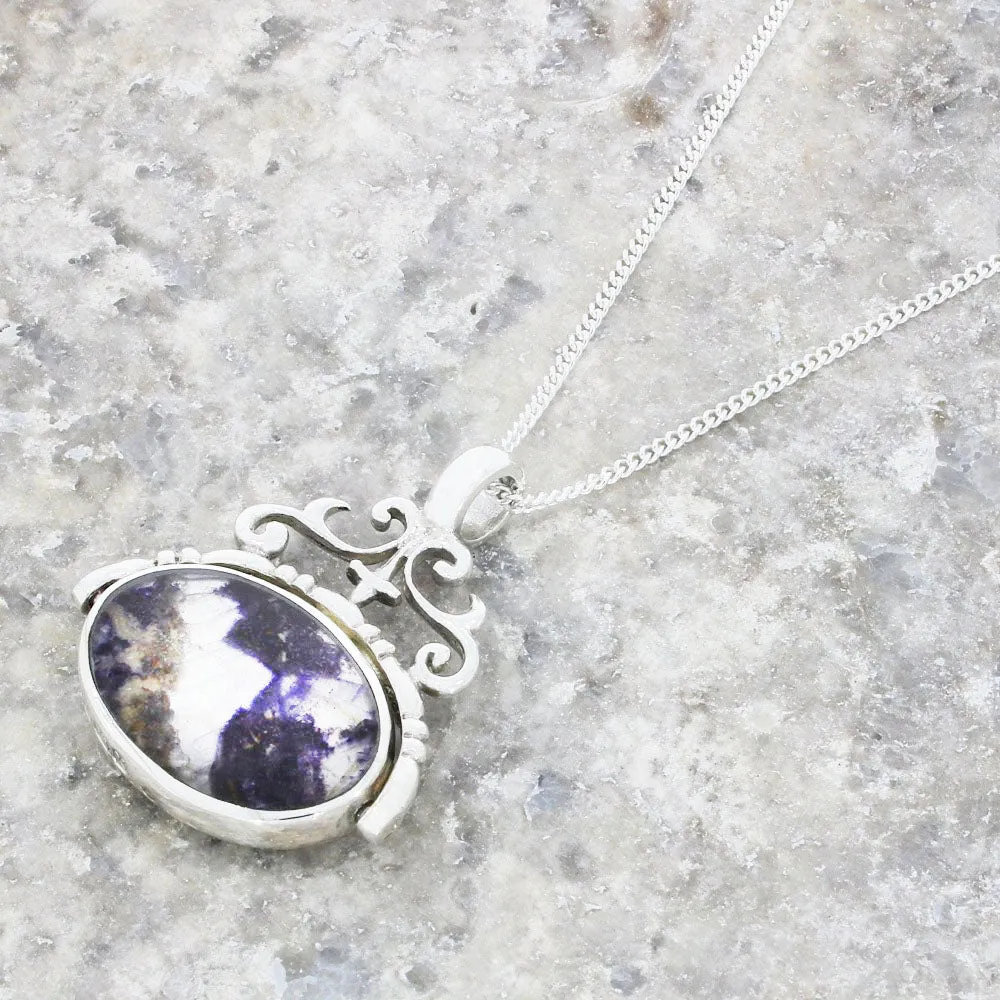 Derbyshire Blue John and Kalahari Stone Silver Spinning Pendant and Chain
