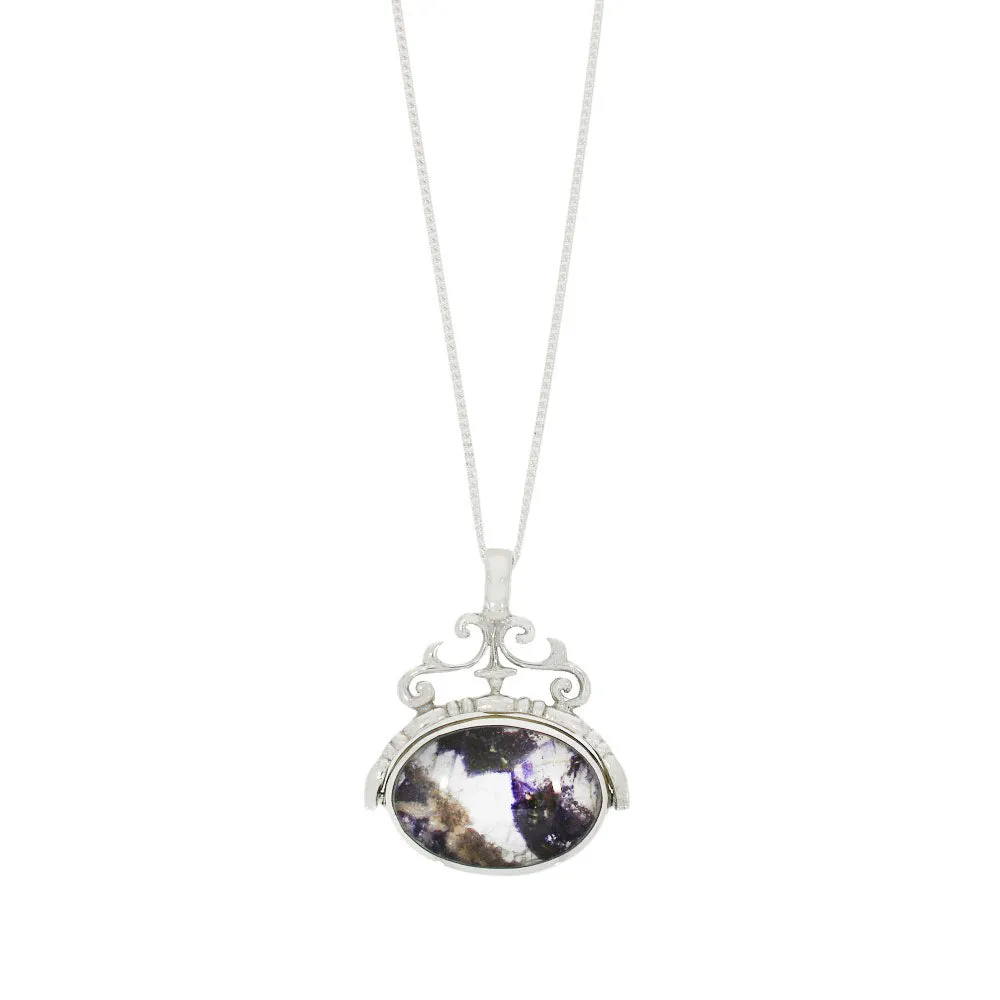 Derbyshire Blue John and Kalahari Stone Silver Spinning Pendant and Chain
