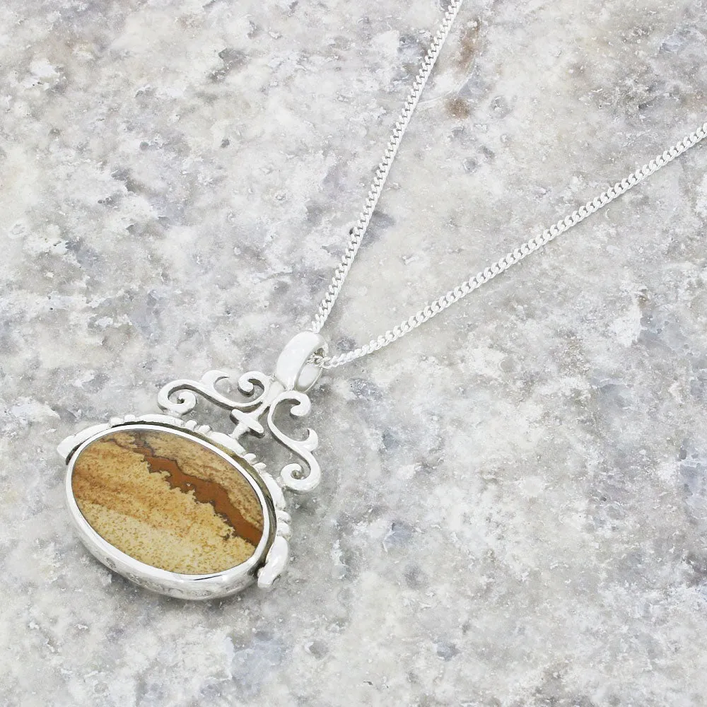 Derbyshire Blue John and Kalahari Stone Silver Spinning Pendant and Chain