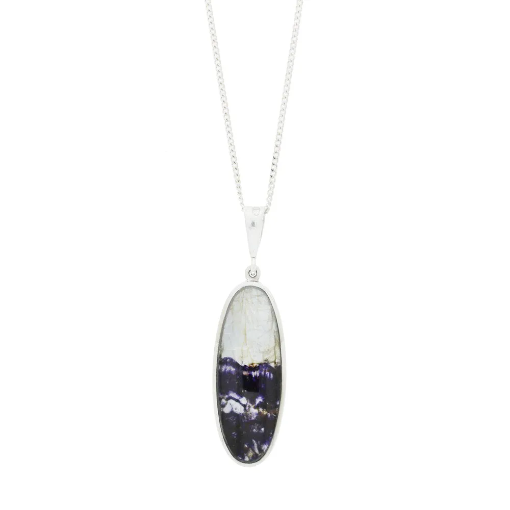 Derbyshire Blue John and Labradorite Large Sterling Silver Pendant and Chain