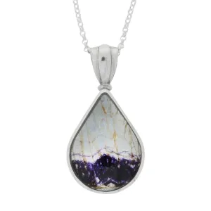 Derbyshire Blue John And Labradorite Silver Teardrop Reversible Pendant And Chain