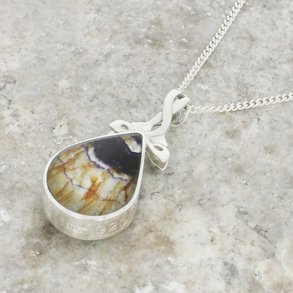 Derbyshire Blue John and Labradorite Teardrop Silver Pendant and Chain