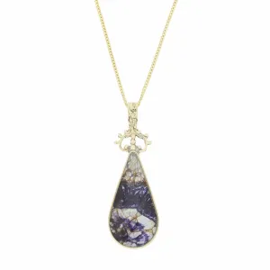 Derbyshire Blue John and Mother of Pearl 9ct Yellow Gold Pear Shape Pendant Necklace