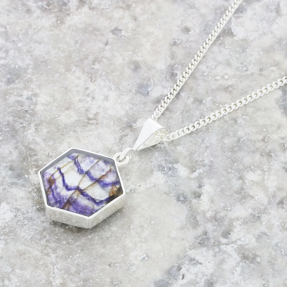 Derbyshire Blue John and Tigers Eye Small Sterling Silver Pendant and Chain