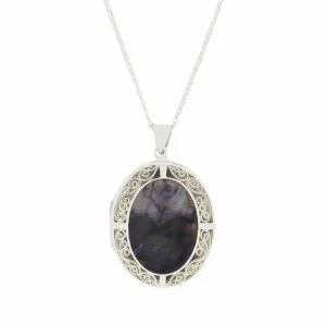Derbyshire Blue John Filigree Oval Locket and Chain