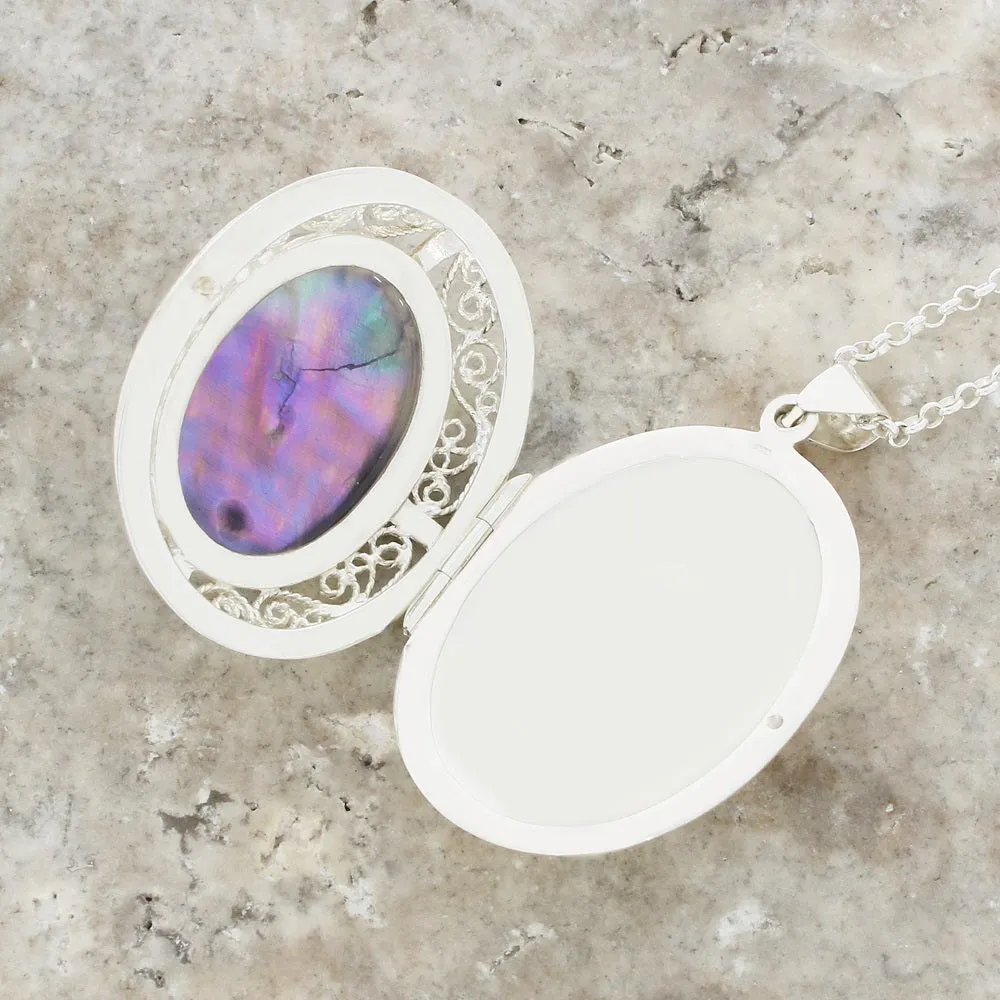 Derbyshire Blue John Filigree Oval Locket and Chain