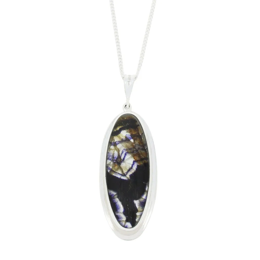 Derbyshire Blue John Large Oval Sterling Silver Pendant and Chain