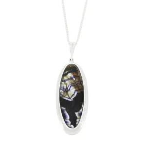 Derbyshire Blue John Large Oval Sterling Silver Pendant and Chain