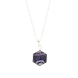 Derbyshire Blue John Mini Hexagonal Sterling Silver Pendant And Chain