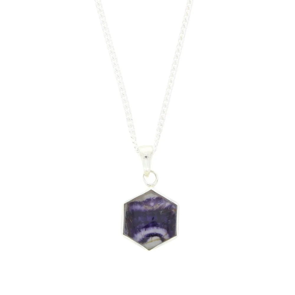 Derbyshire Blue John Mini Hexagonal Sterling Silver Pendant And Chain