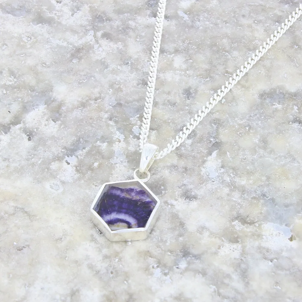 Derbyshire Blue John Mini Hexagonal Sterling Silver Pendant And Chain