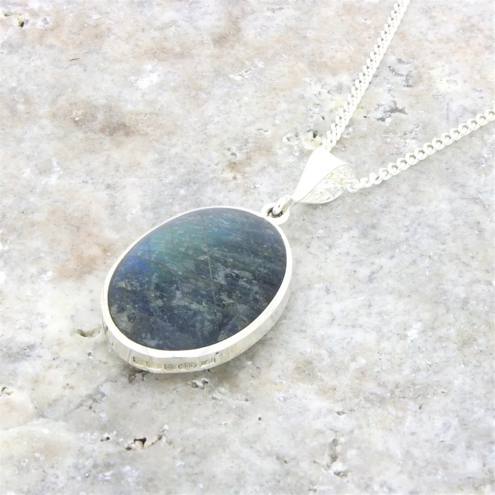 Derbyshire Blue John Reversible Sterling Silver Pendant And Chain