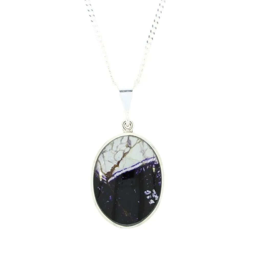 Derbyshire Blue John Reversible Sterling Silver Pendant And Chain