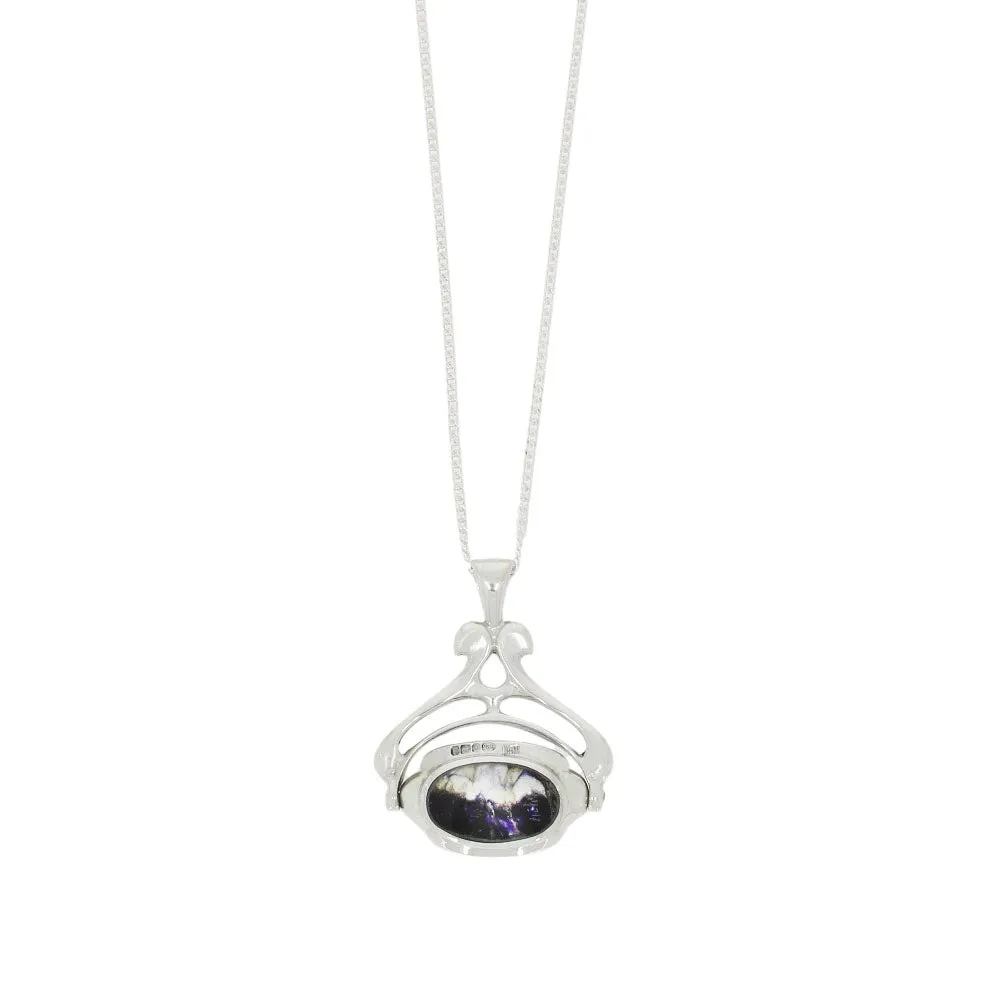 Derbyshire Blue John Reversible Triple Stone Spinning Pendant and Chain