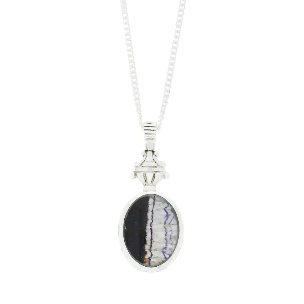 Derbyshire Blue John Silver Reversible Medium Oval Pendant and Chain