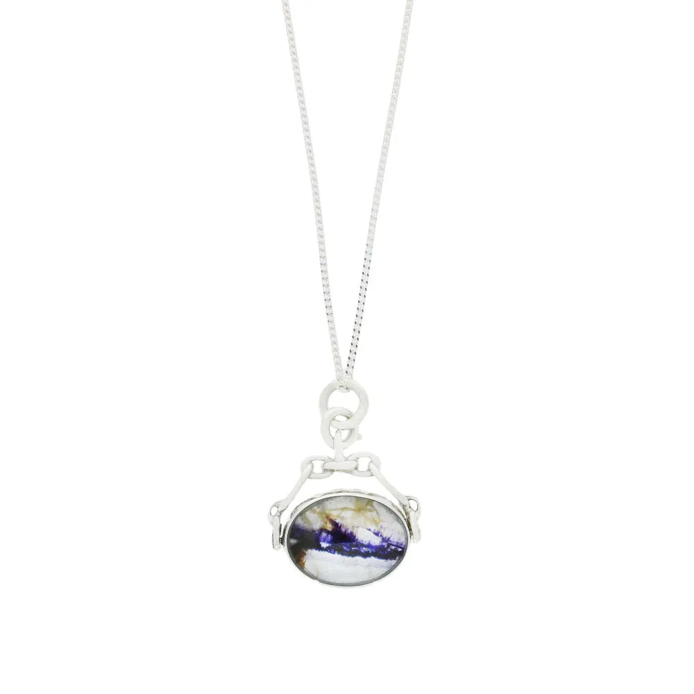 Derbyshire Blue John Silver Reversible Spinning Pendant and Chain