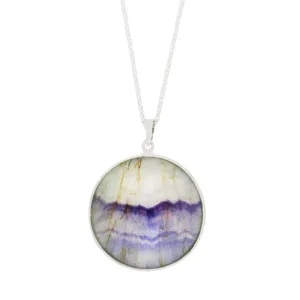 Derbyshire Blue John Silver Tree of Life Large Round Pendant And Chain