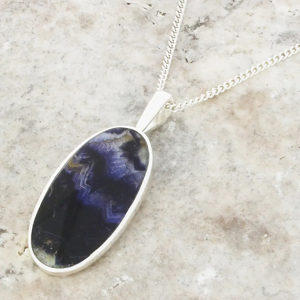 Derbyshire Blue John Slim Oval Pendant And Chain