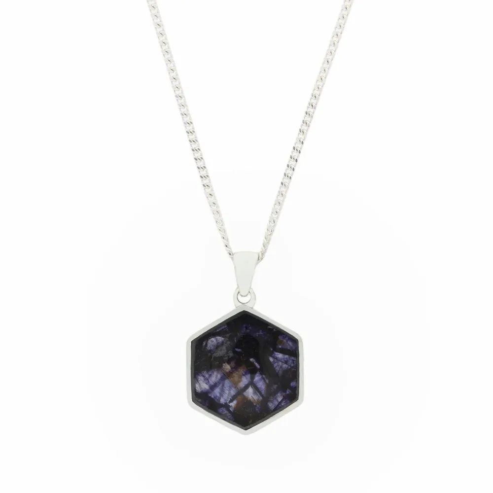 Derbyshire Blue John Small Hexagonal Pendant And Chain