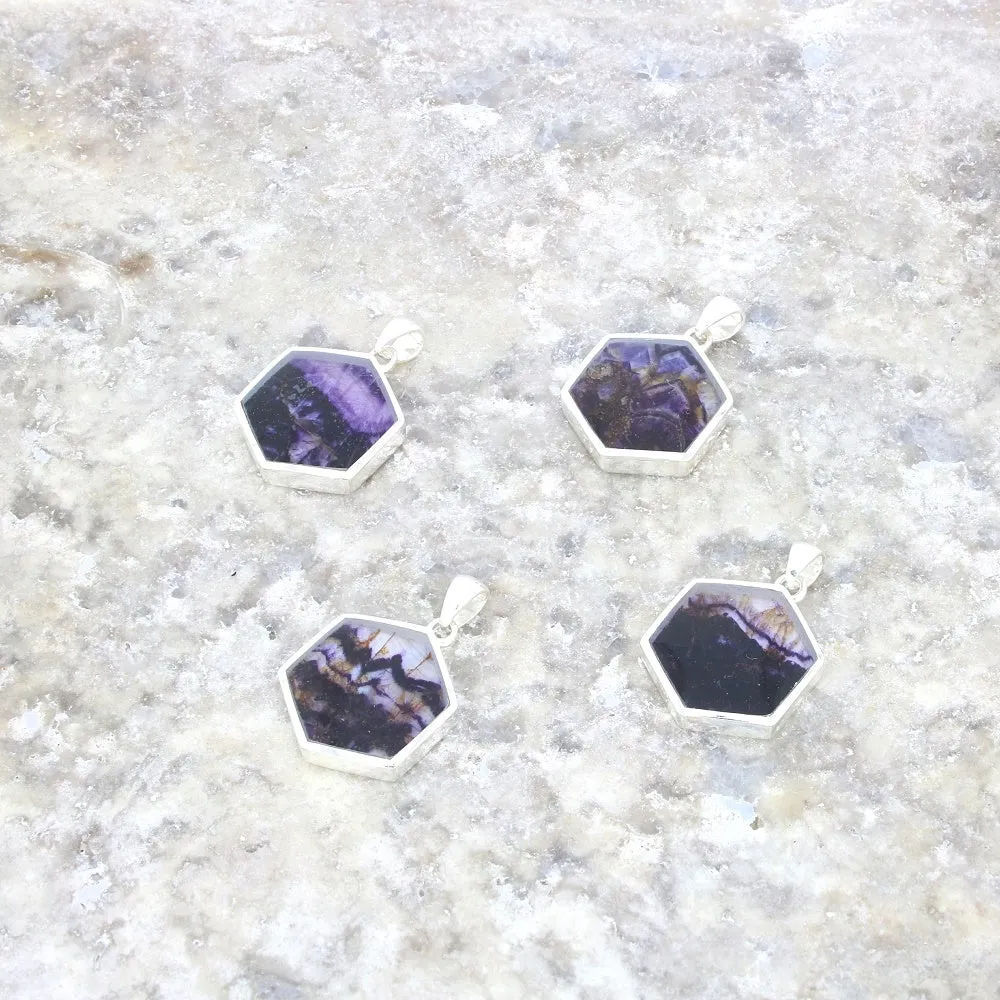 Derbyshire Blue John Small Hexagonal Pendant And Chain
