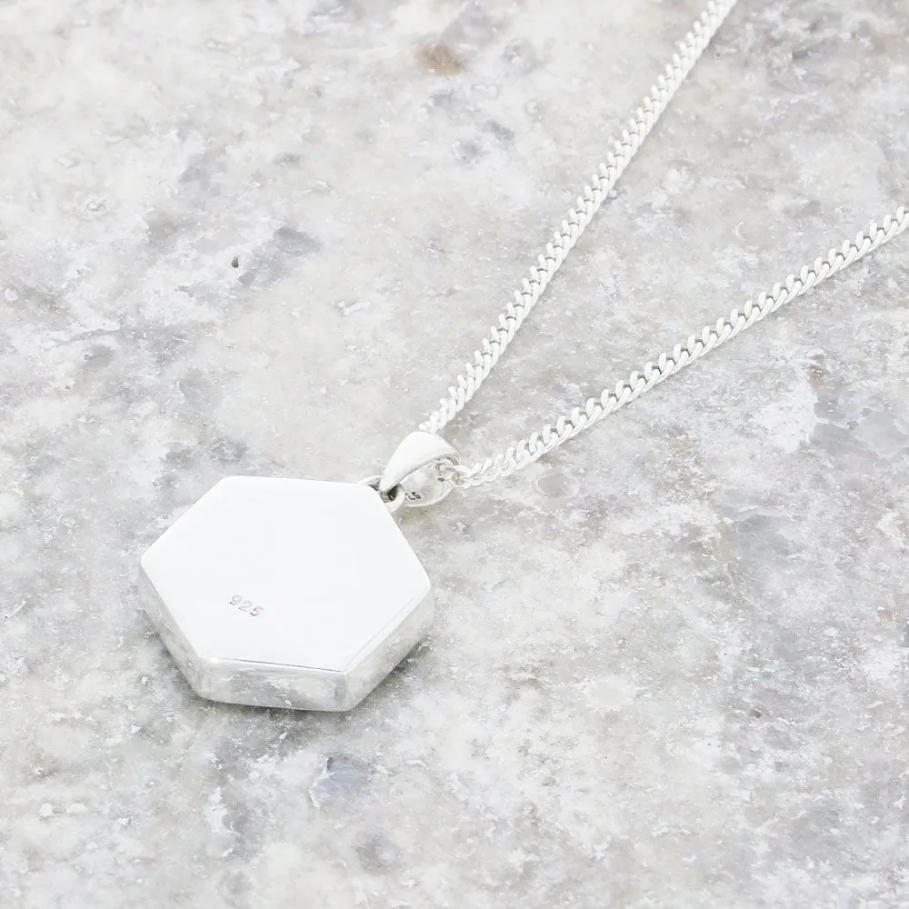 Derbyshire Blue John Small Hexagonal Sterling Silver Pendant and Chain