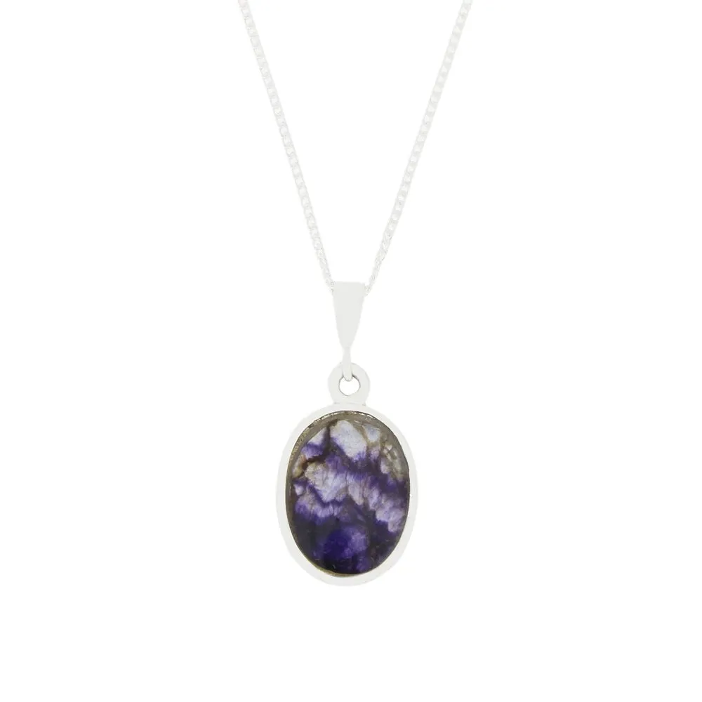 Derbyshire Blue John Small Oval Reversible Pendant and Chain