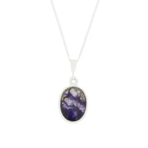 Derbyshire Blue John Small Oval Reversible Pendant and Chain