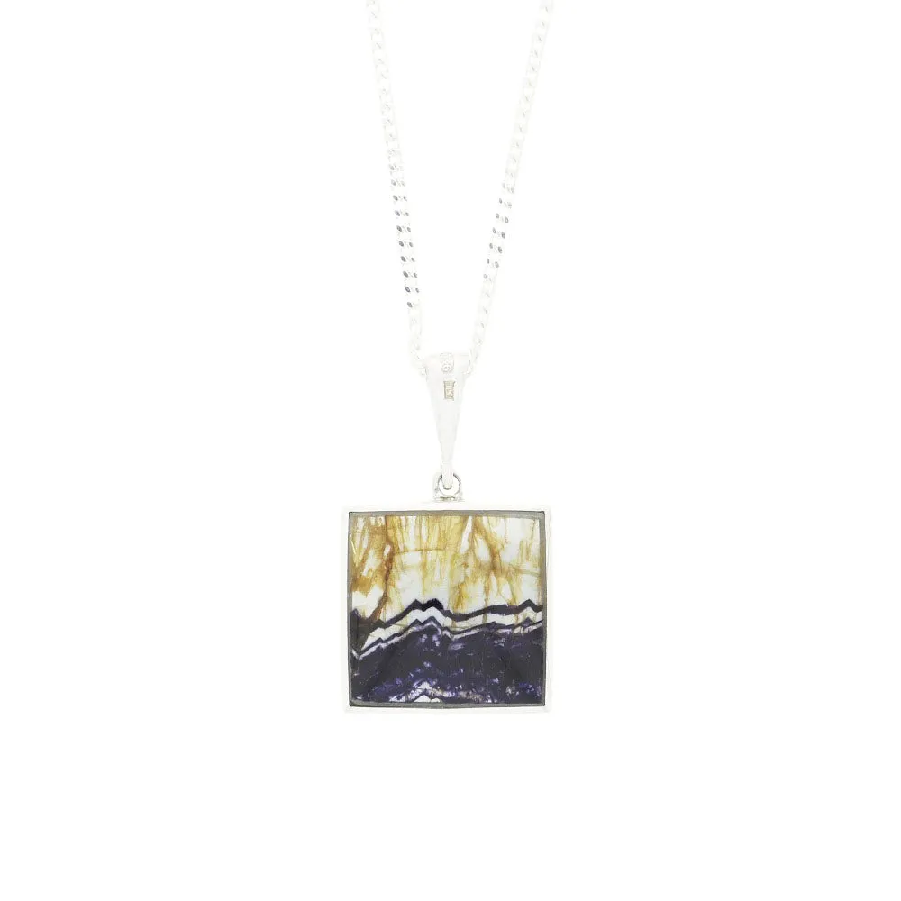 Derbyshire Blue John Square Silver Pendant & Chain