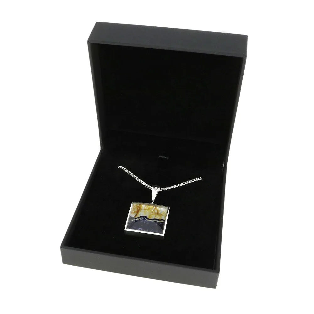 Derbyshire Blue John Square Silver Pendant & Chain